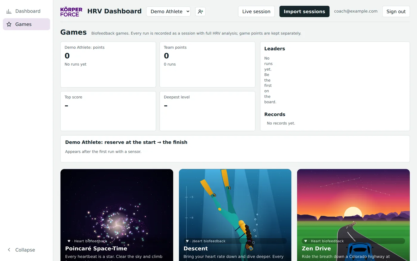 The Games page